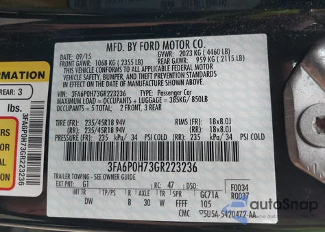 2016 Ford Fusion Se from USA, damaged, VIN 3FA6P0H73GR223236